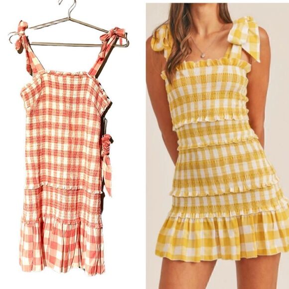 Sincerely Jules Gingham Smocked Ruffle Sleeveless Dress || SZ L || Red/White - Picture 1 of 13